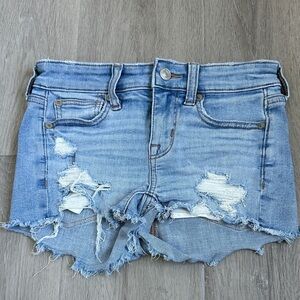American Eagle Outfitters Light Blue Distressed Jean Shorts